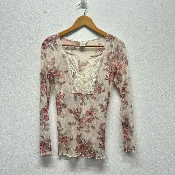 Denim & Supply Ralph Lauren Romantic Floral Mesh Cottagecore Sheer Top Size M - Picture 1 of 14